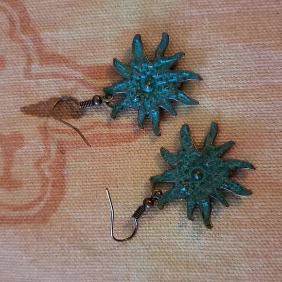 Turquoise Flower Earrings Sun Earrings Tarnish Boho Nature - Picture 7 of 9